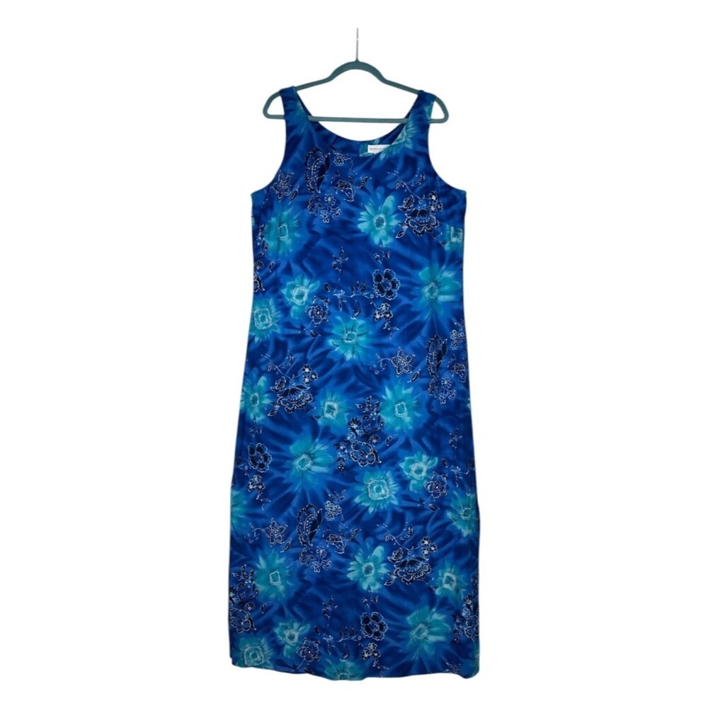 Worthington Size 14 Blue Floral Sheath Midi Dress Sleeveless Rayon Casual Work - Picture 2 of 9